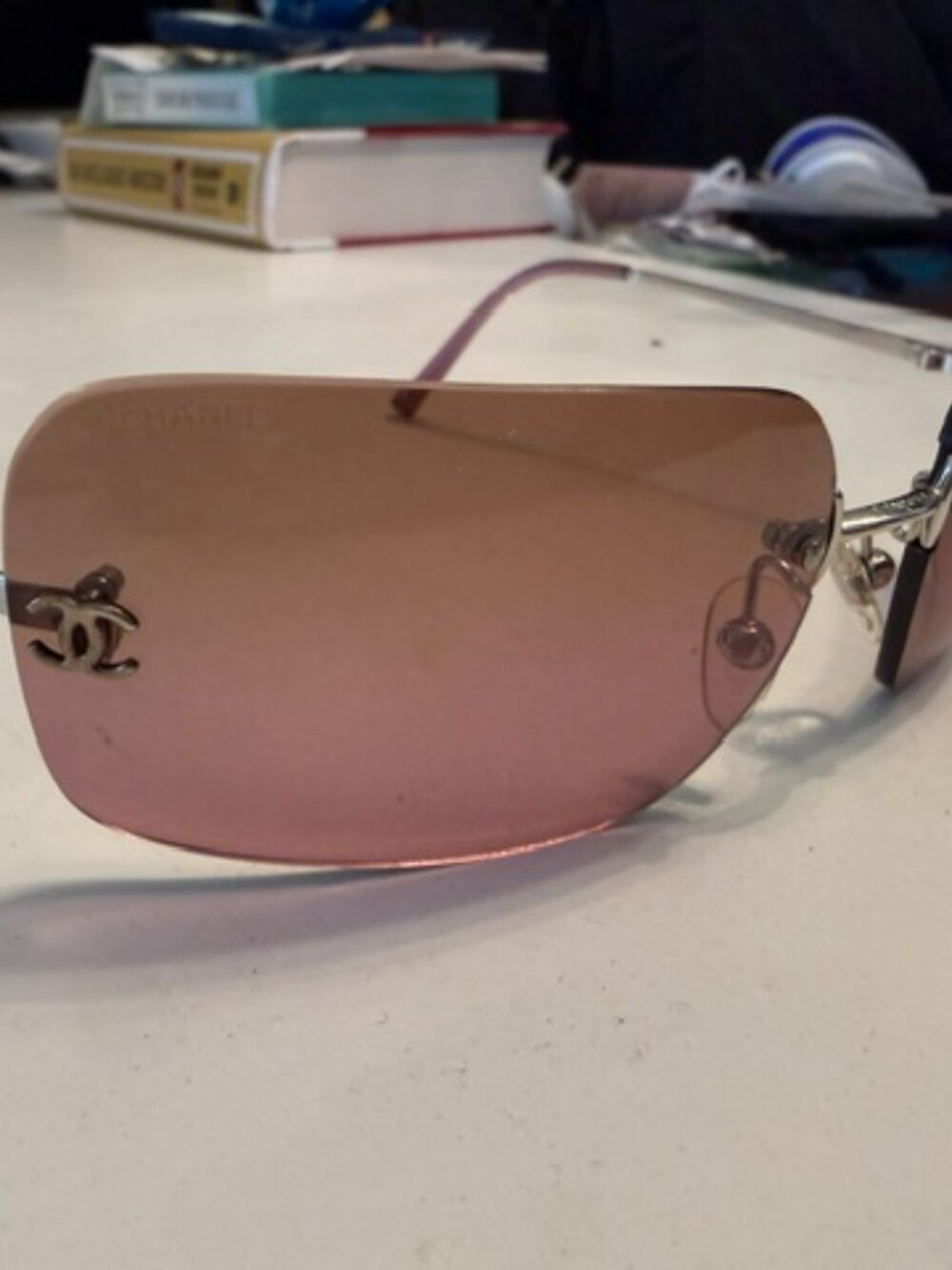 VINTAGE CHANEL Designer RIMLESS SUNGLASSES 4017 C Brown Pink Y2K